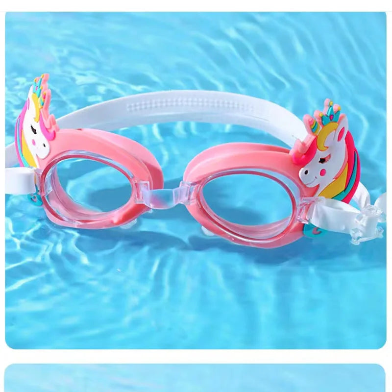 Cartoon Colorful Pony Children's Swimming Goggles Waterproof Anti Fog Adjustable Glasses
