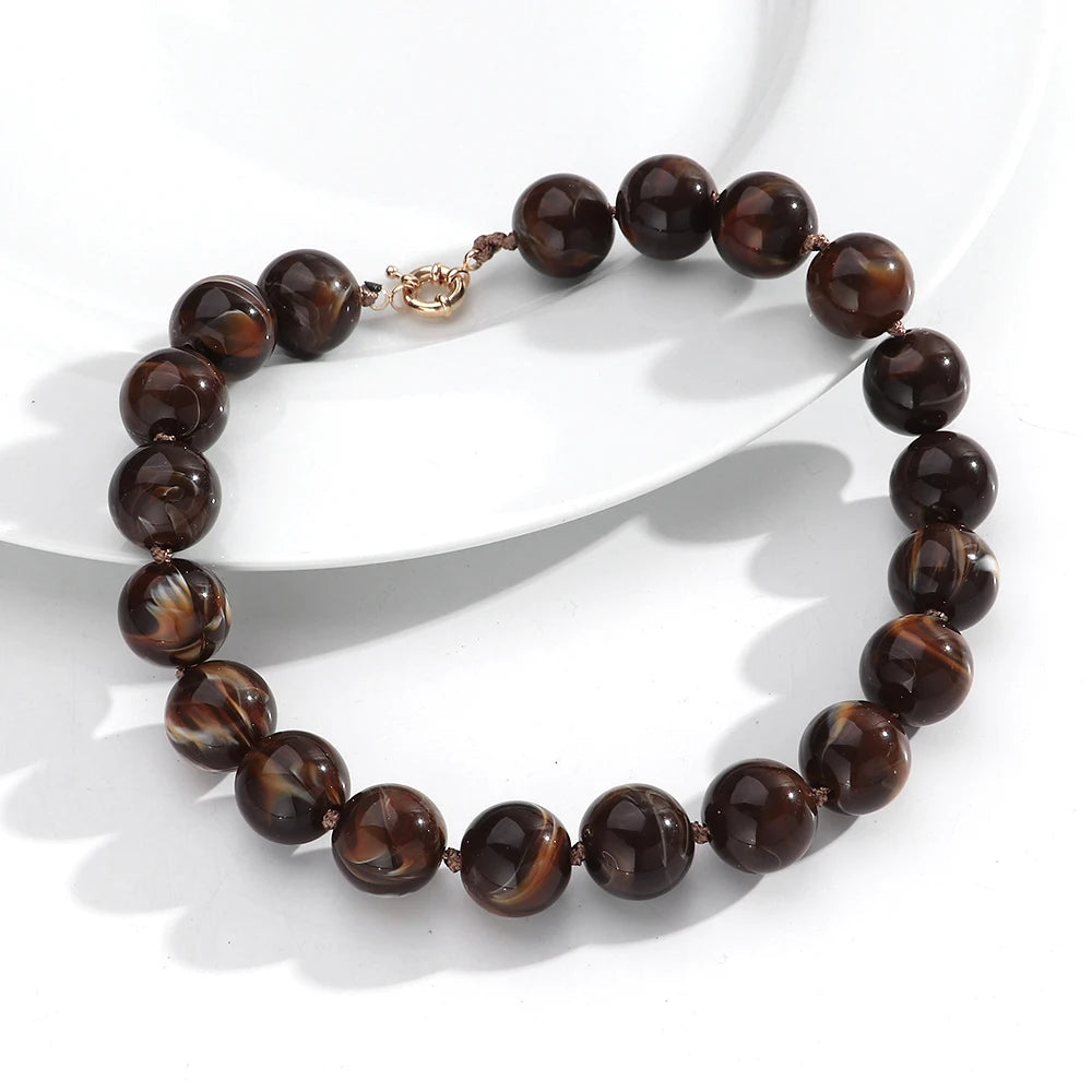 Vintage Beaded Choker Necklace – Bohemian Resin Bead Jewelry for Women