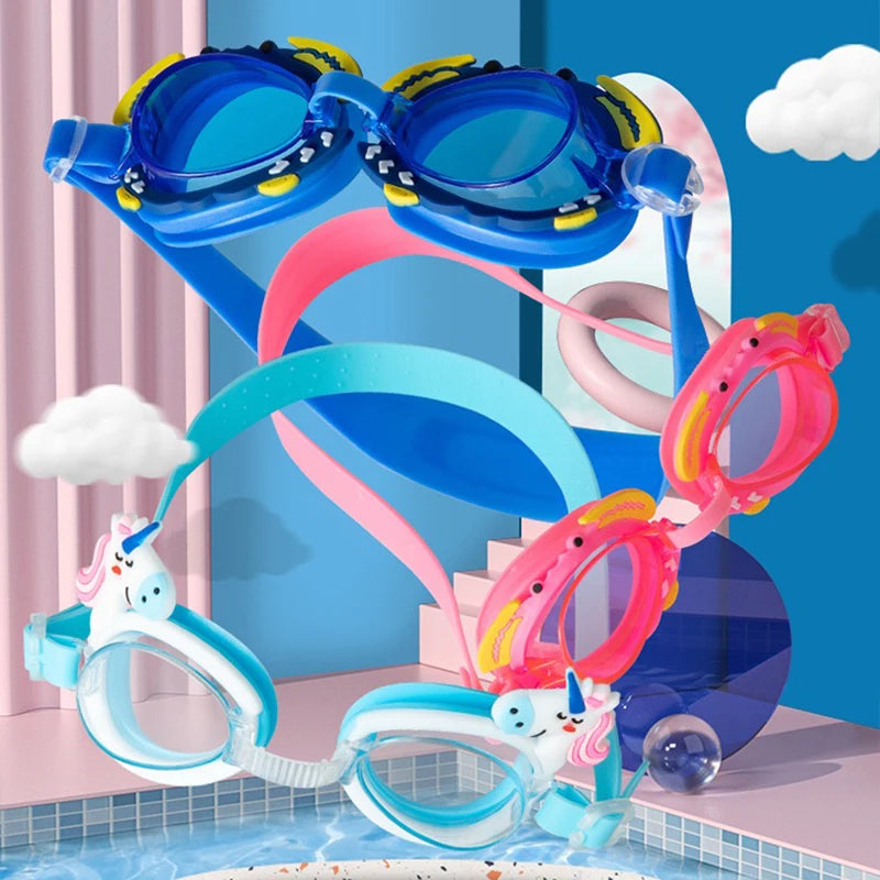Cartoon Colorful Pony Children's Swimming Goggles Waterproof Anti Fog Adjustable Glasses