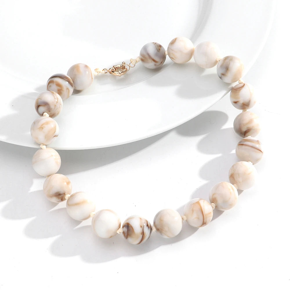Vintage Beaded Choker Necklace – Bohemian Resin Bead Jewelry for Women