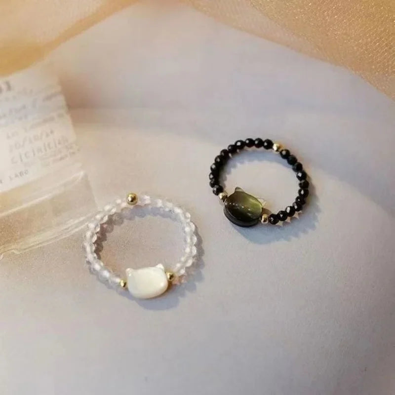 Natural Moonstone Obsidian Bracelets Couple Minimalist Bracelet Handmade Cute Black White Cat Bracelet Party Jewelry Gifts