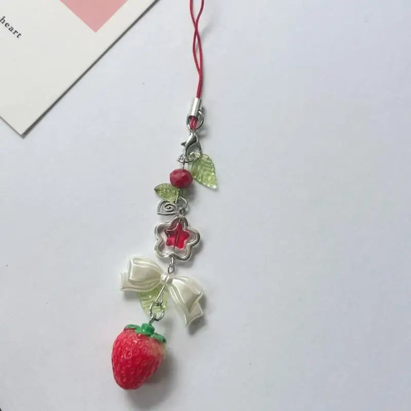 Y2K Love Star Strawberry Bow Charm Phone Chain & Key Ring