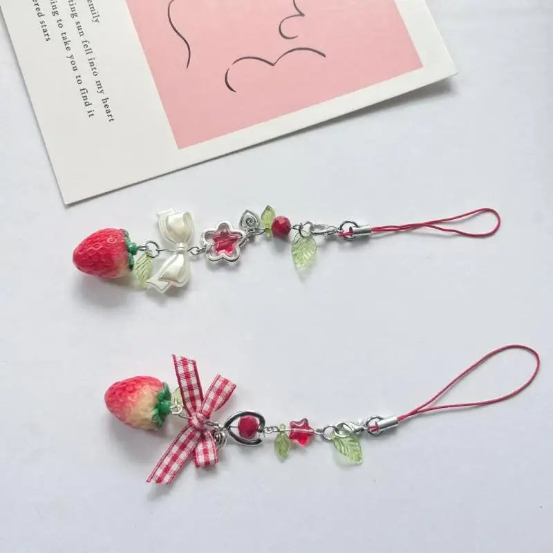 Y2K Love Star Strawberry Bow Charm Phone Chain & Key Ring