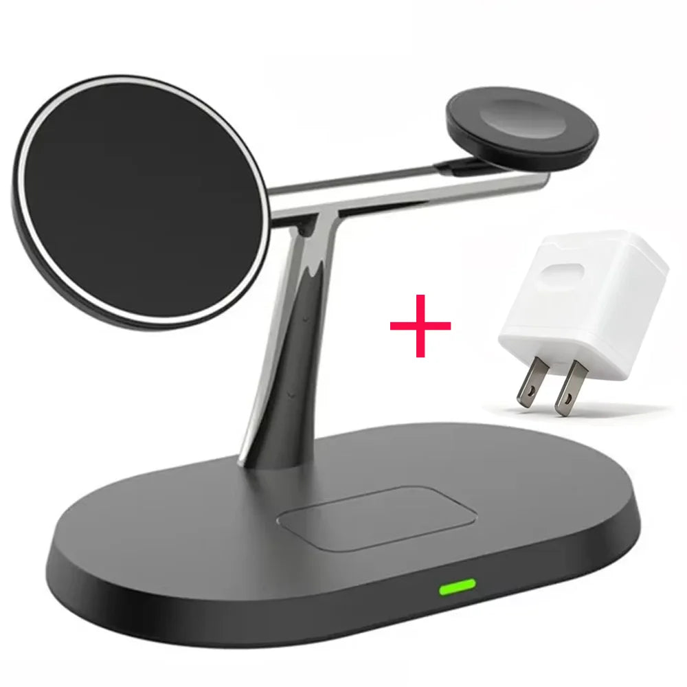 3-in-1 Magnetic Wireless Charger Stand | 30W Fast Charging for iPhone, Apple Watch & AirPods