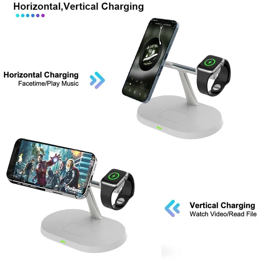 3-in-1 Magnetic Wireless Charger Stand | 30W Fast Charging for iPhone, Apple Watch & AirPods