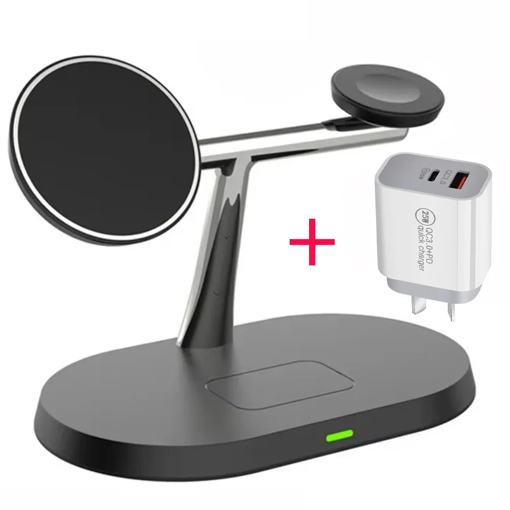 3-in-1 Magnetic Wireless Charger Stand | 30W Fast Charging for iPhone, Apple Watch & AirPods