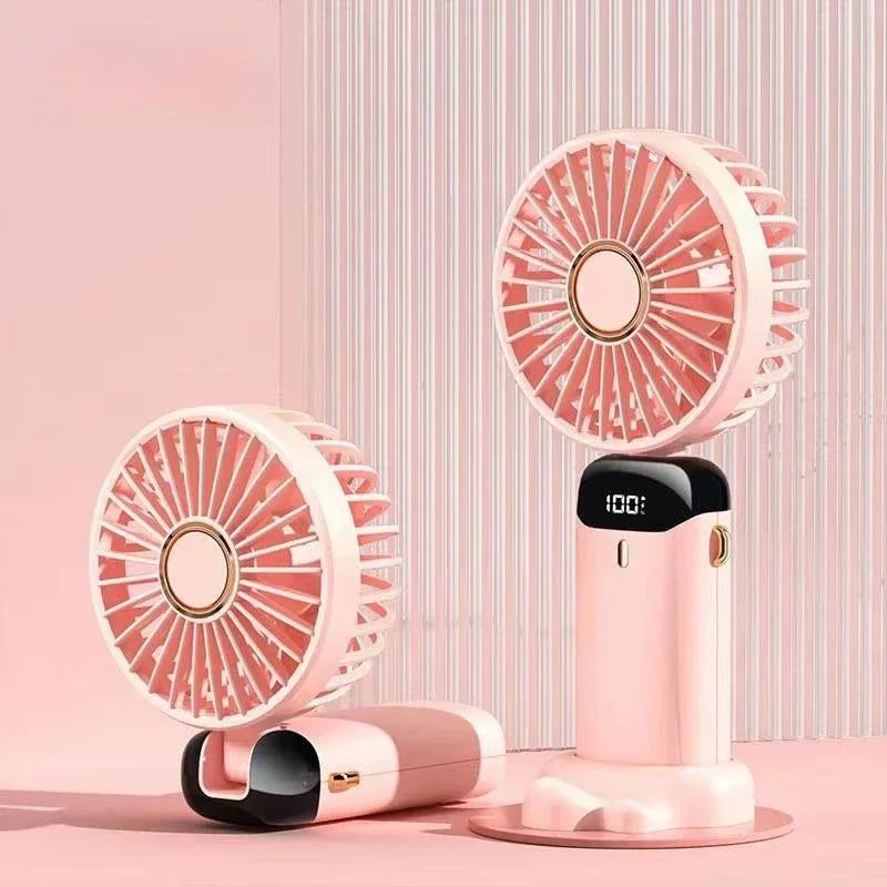 5-Speed Rechargeable Handheld Fan with LED Display & Aromatherapy