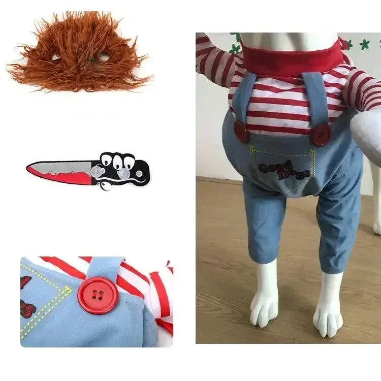 3-Piece Halloween Dog Cosplay Costume Set with Wig Hat & Prop