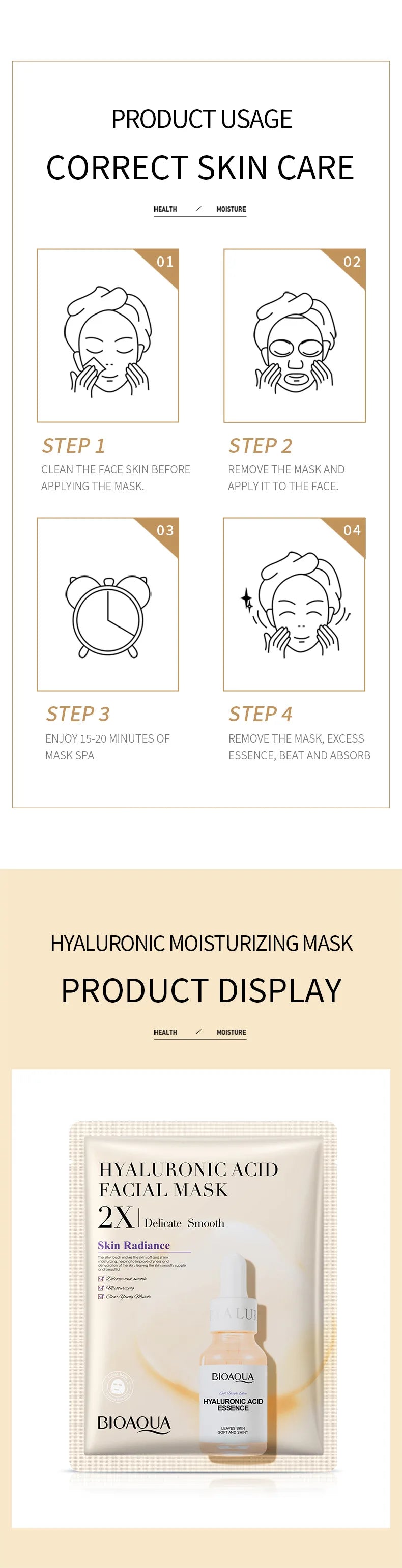 BIOAQUA 20-Piece Facial Sheet Mask Set - Vitamin C, Collagen, Hyaluronic Acid & More