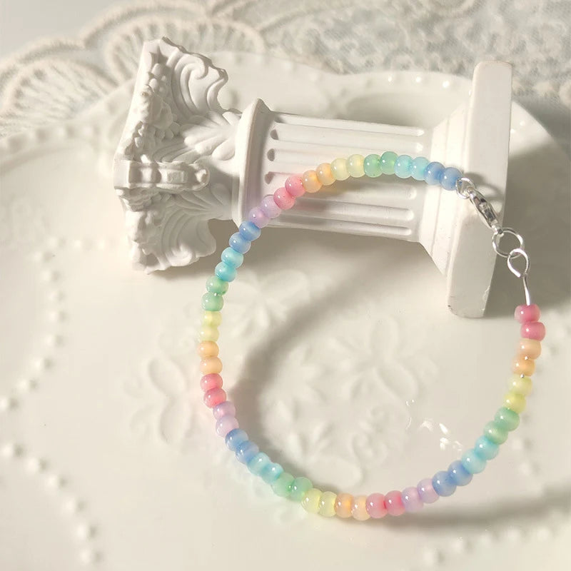 Rainbow Beaded Bracelet – Colorful Bohemian Style for Women & Girls