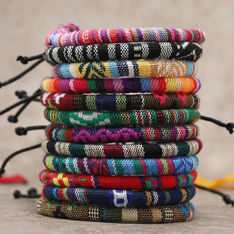 12-Piece Bohemian Bracelet Set – Adjustable Ethnic Style Bracelets for Women & Men