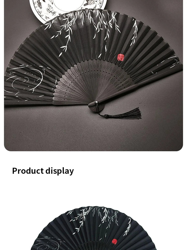 Retro Bamboo Folding Hand Fan - Black