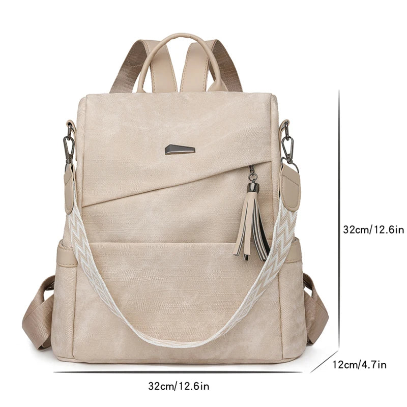 Women's PU Leather Backpack - Large Capacity Fashion Daypack with Tassel