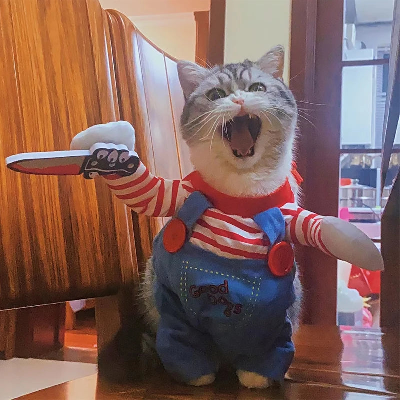 Halloween Cosplay Jumpsuit for Cats & Small Dogs with Foam Prop