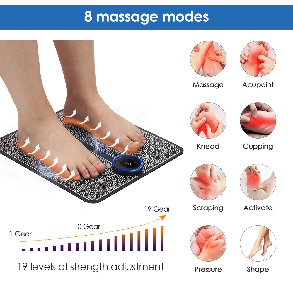 CAMMUO EMS Foot Massager Pad | 8 Modes, 19 Levels, Wireless Remote — Just 15 Min a Day
