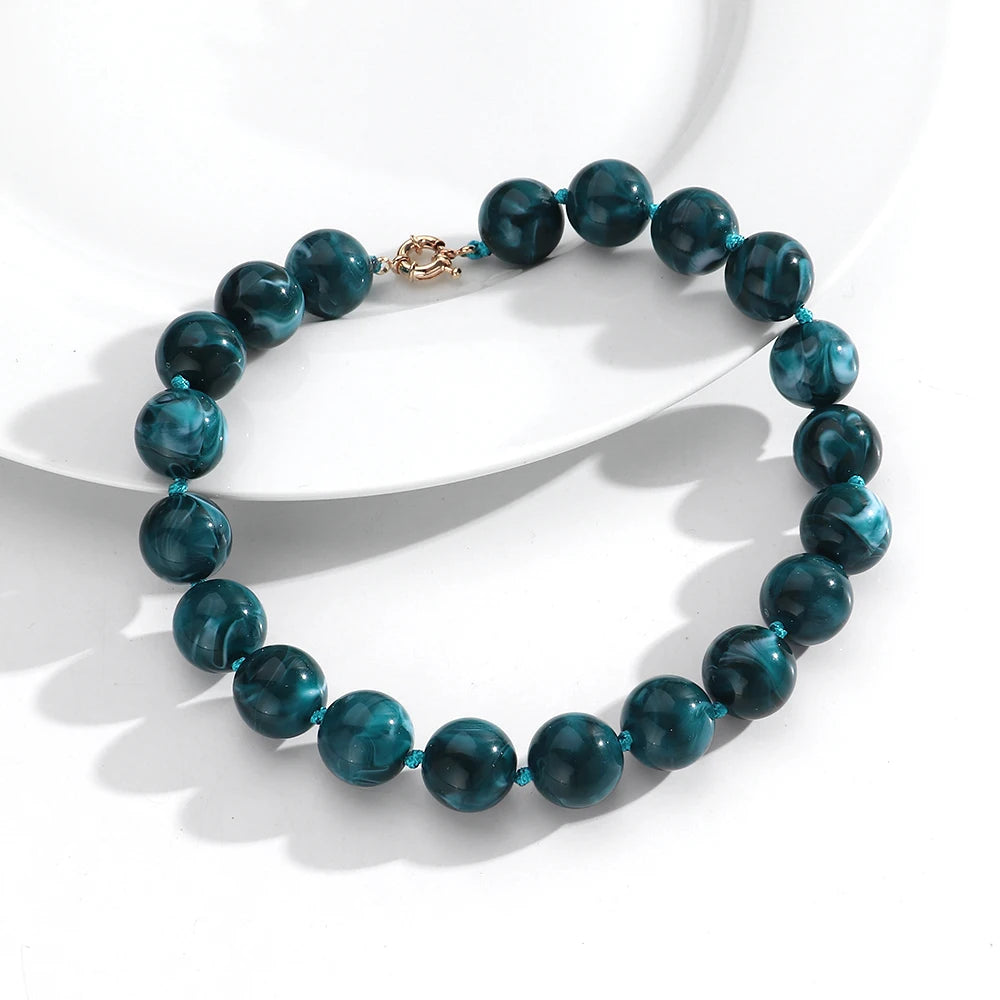 Vintage Beaded Choker Necklace – Bohemian Resin Bead Jewelry for Women