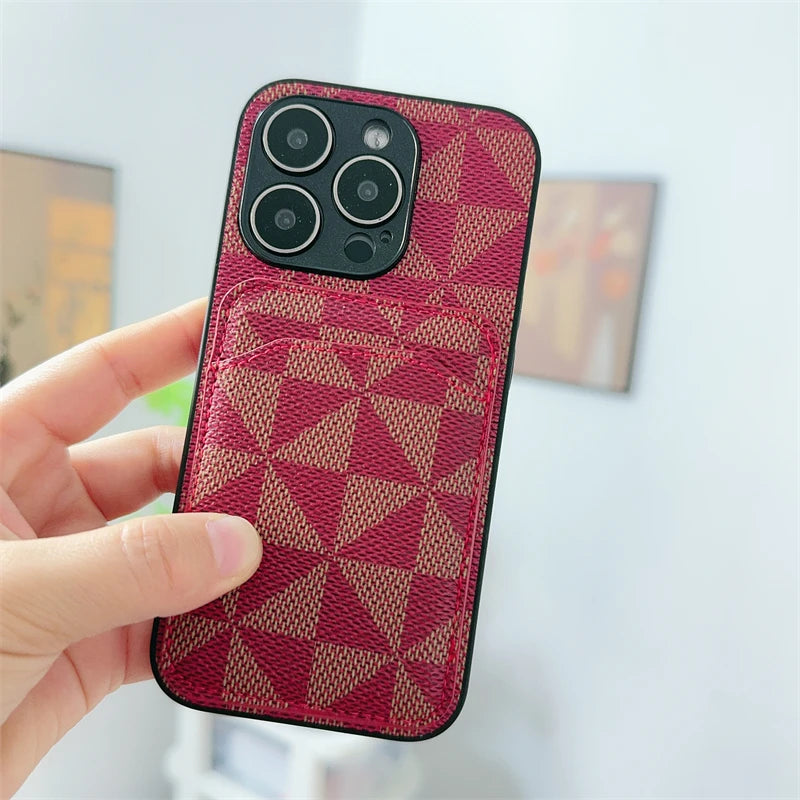 Luxury Triangular pattern Clip bag PU leather Case for iPhone 16 15 14 Phone Cover 13 12 11 Pro MAX Hard Shockproof Back Funda