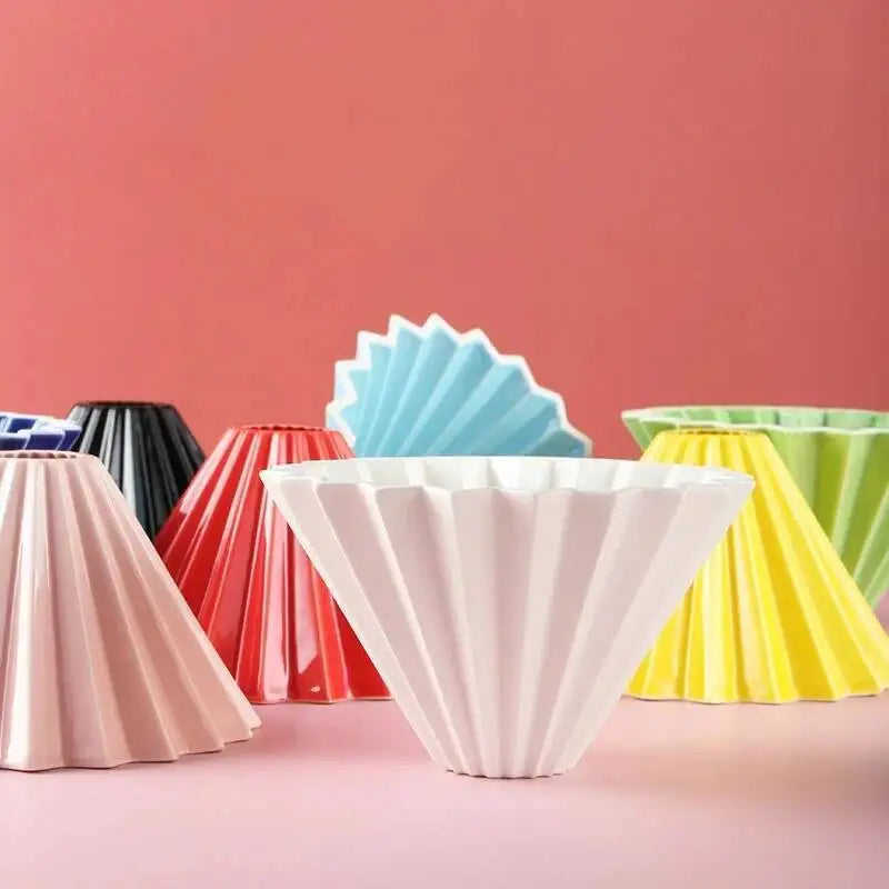 Ceramic Origami Pour-Over Coffee Dripper - Flower Shape Filter Cup