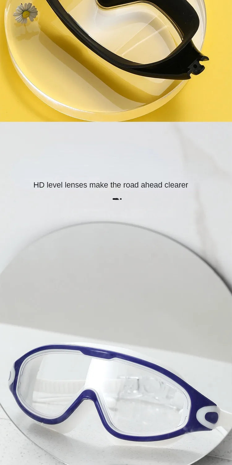 Big Frame Swimming Goggles Adults with Earplugs Swim Glasses Professional HD Anti-fog Goggles Silicone Eyewear Men Women
