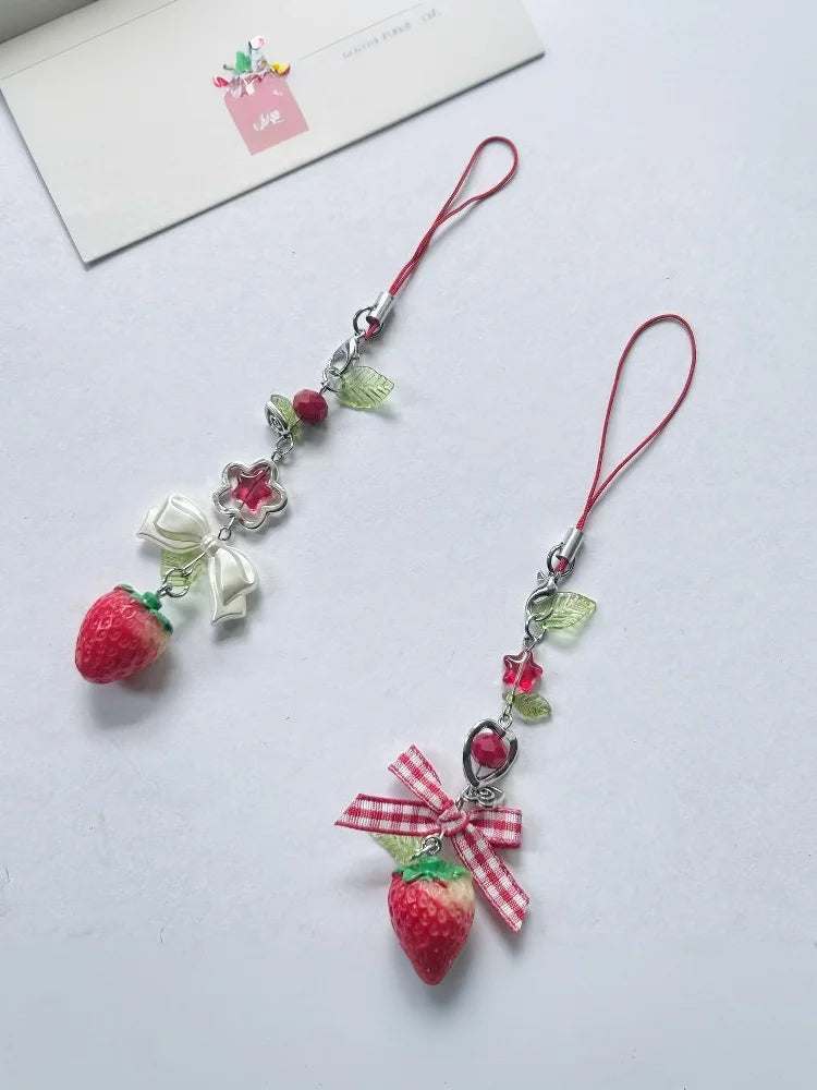 Y2K Love Star Strawberry Bow Charm Phone Chain & Key Ring