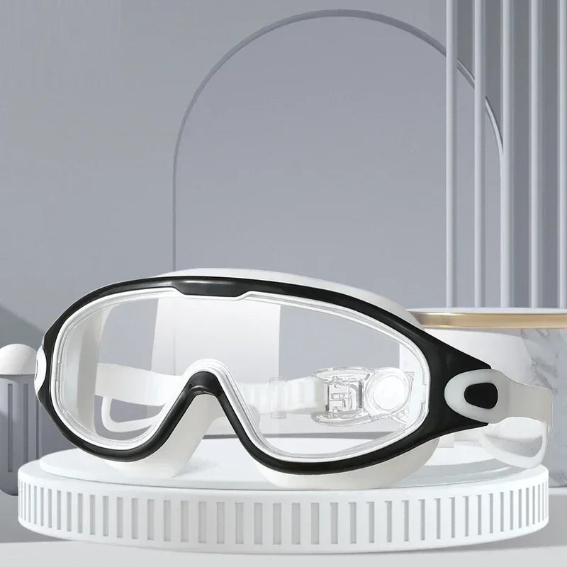 Big Frame Swimming Goggles Adults with Earplugs Swim Glasses Professional HD Anti-fog Goggles Silicone Eyewear Men Women