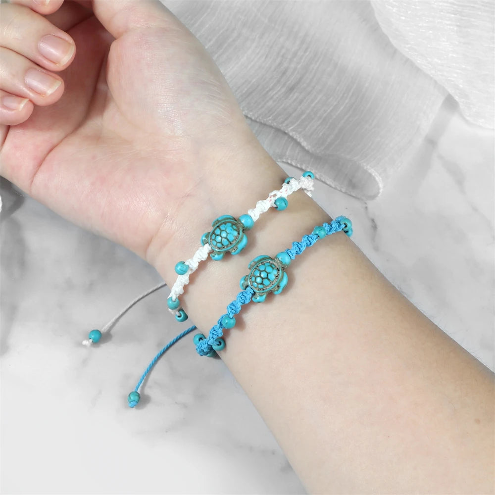 Natural Stone Braided Bracelet with Turtle Pendant – Handmade Healing Jewelry for Men & Women
