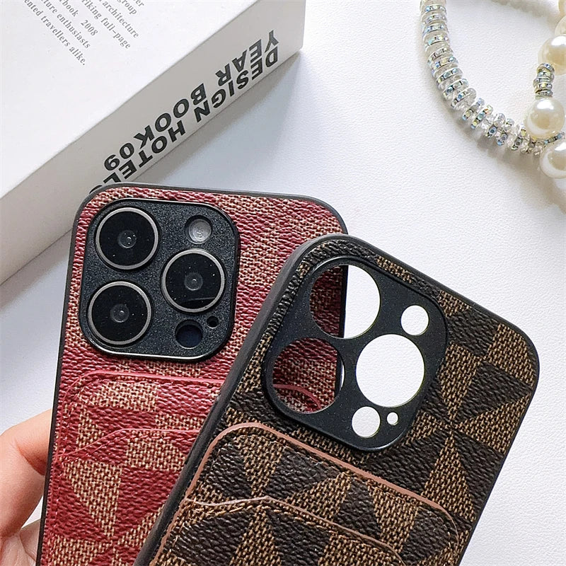 Luxury Triangular pattern Clip bag PU leather Case for iPhone 16 15 14 Phone Cover 13 12 11 Pro MAX Hard Shockproof Back Funda