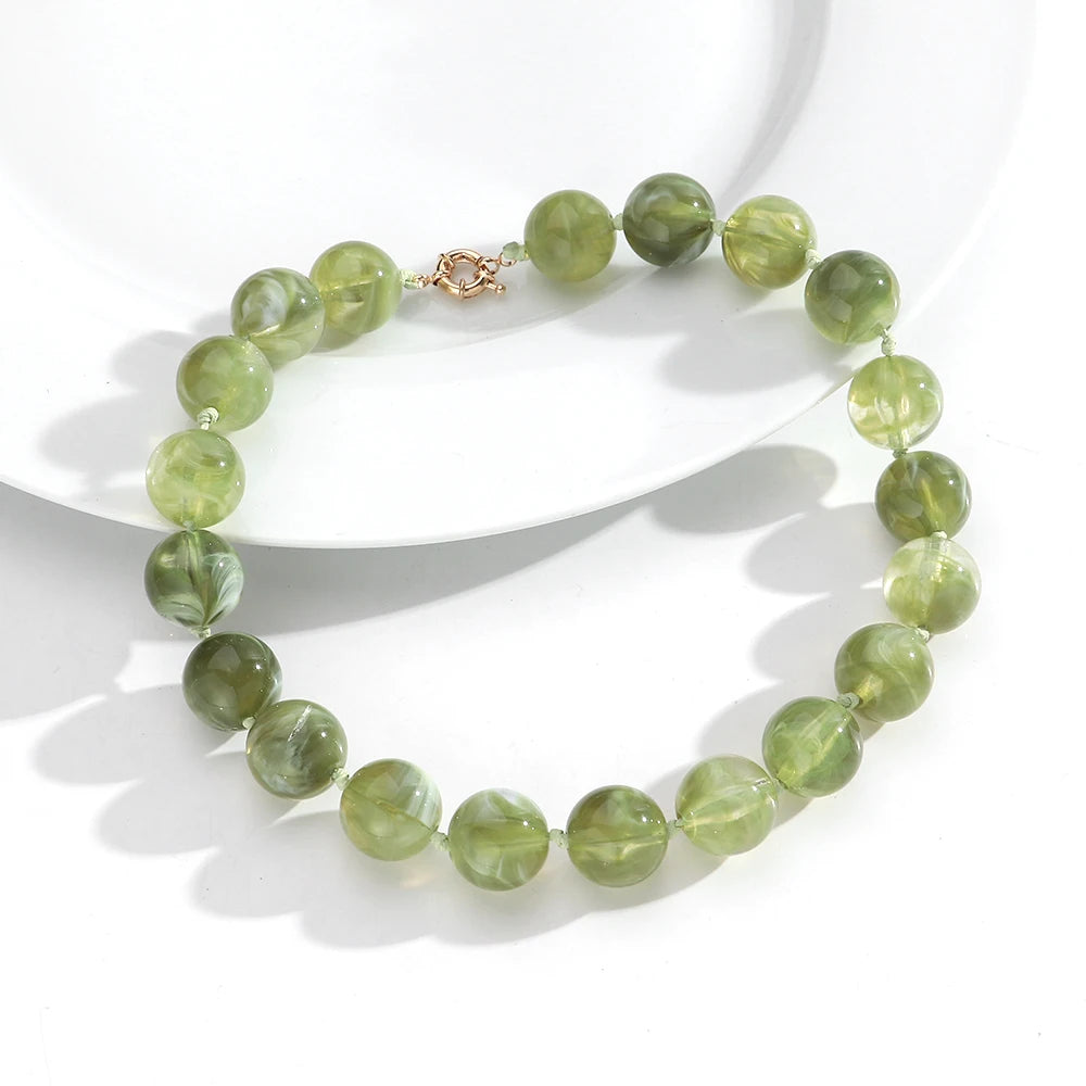 Vintage Beaded Choker Necklace – Bohemian Resin Bead Jewelry for Women