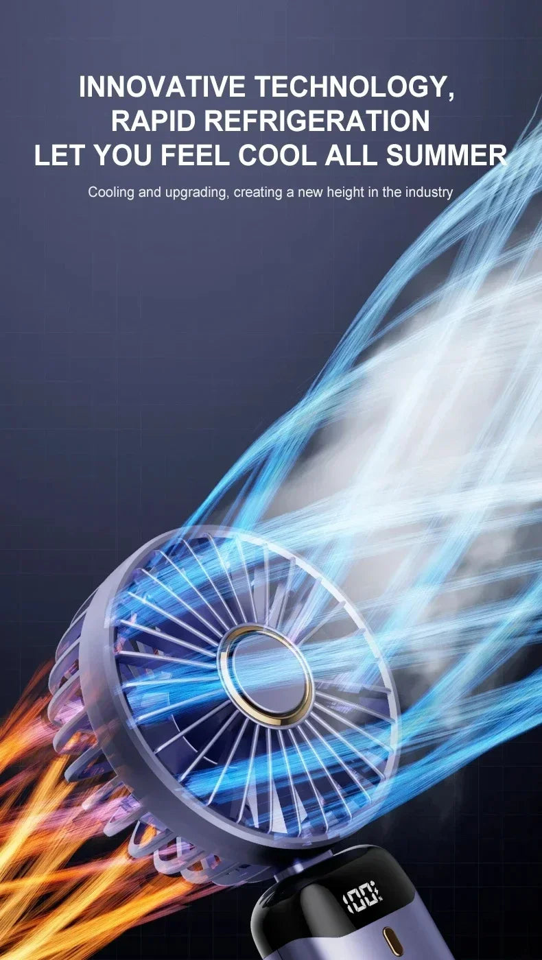 5-Speed Rechargeable Handheld Fan with LED Display & Aromatherapy