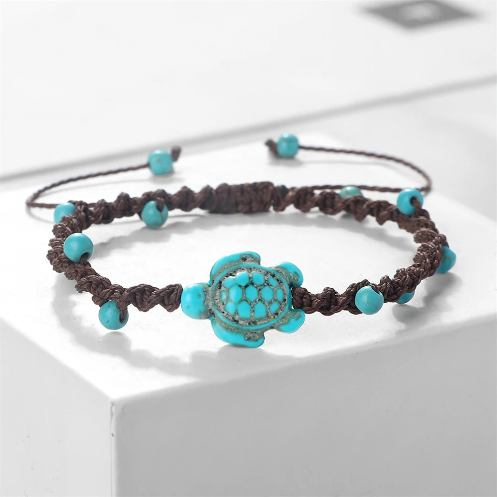 Natural Stone Braided Bracelet with Turtle Pendant – Handmade Healing Jewelry for Men & Women