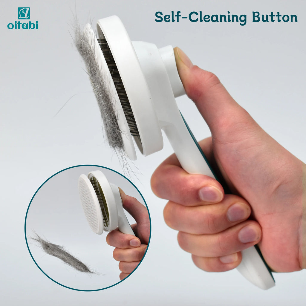 Oitabi Self-Cleaning Slicker Brush for Dogs & Cats | One-Touch Hair Removal | Long & Short Hair