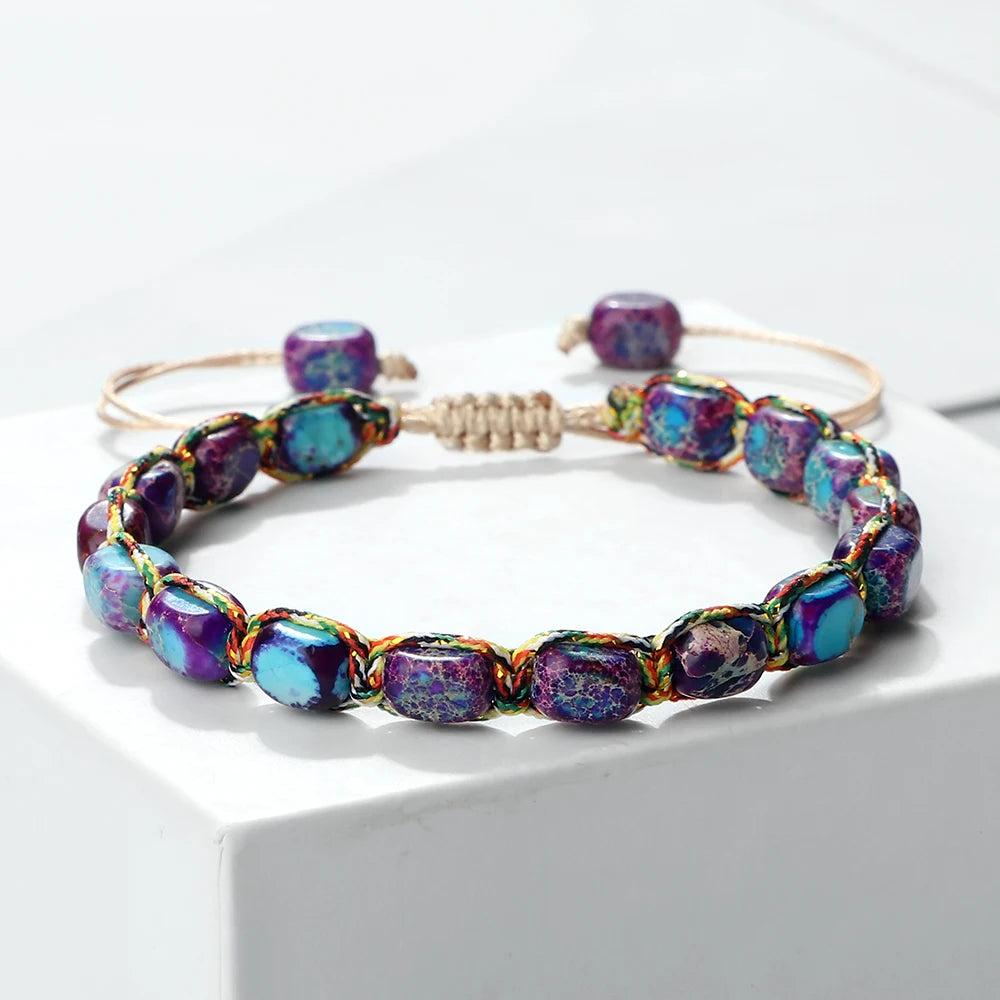 Imperial Stone Beaded Bracelet – Handmade Braided Friendship Jewelry for Women & Men