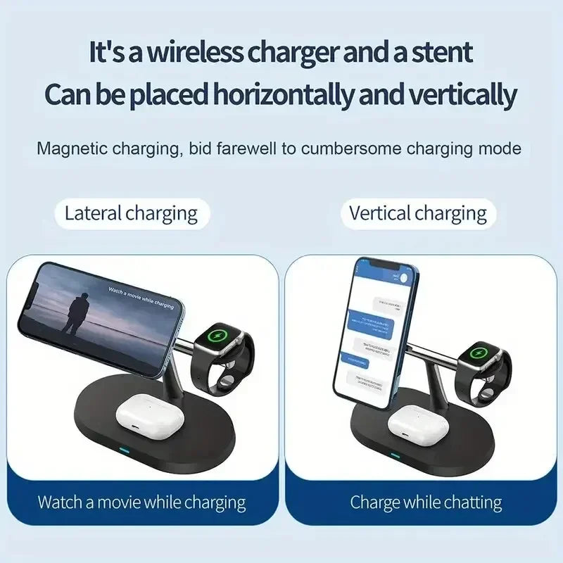 3-in-1 Magnetic Wireless Charger Stand | 30W Fast Charging for iPhone, Apple Watch & AirPods