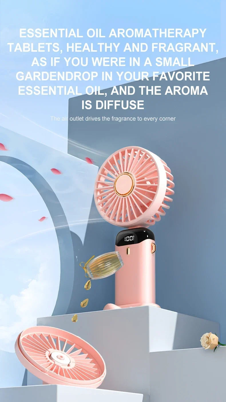 3-in-1 Neck Hanging & Handheld Fan with LED Display & Phone Stand