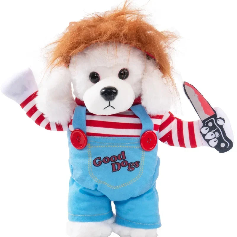 3-Piece Halloween Dog Cosplay Costume Set with Wig Hat & Prop
