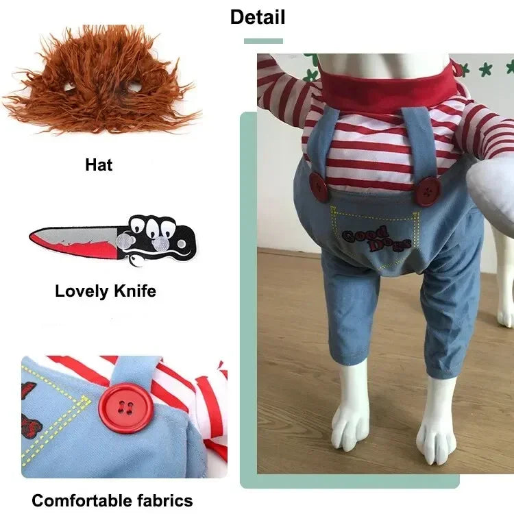 3-Piece Halloween Dog Cosplay Costume Set with Wig Hat & Prop