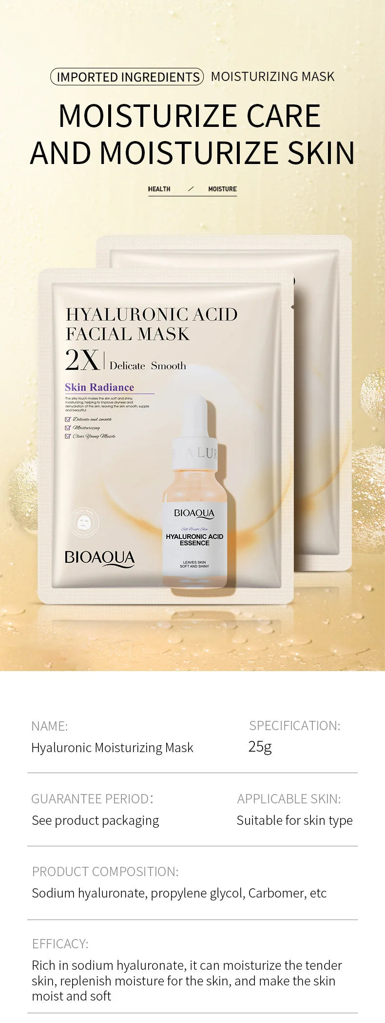BIOAQUA 20-Piece Facial Sheet Mask Set - Vitamin C, Collagen, Hyaluronic Acid & More