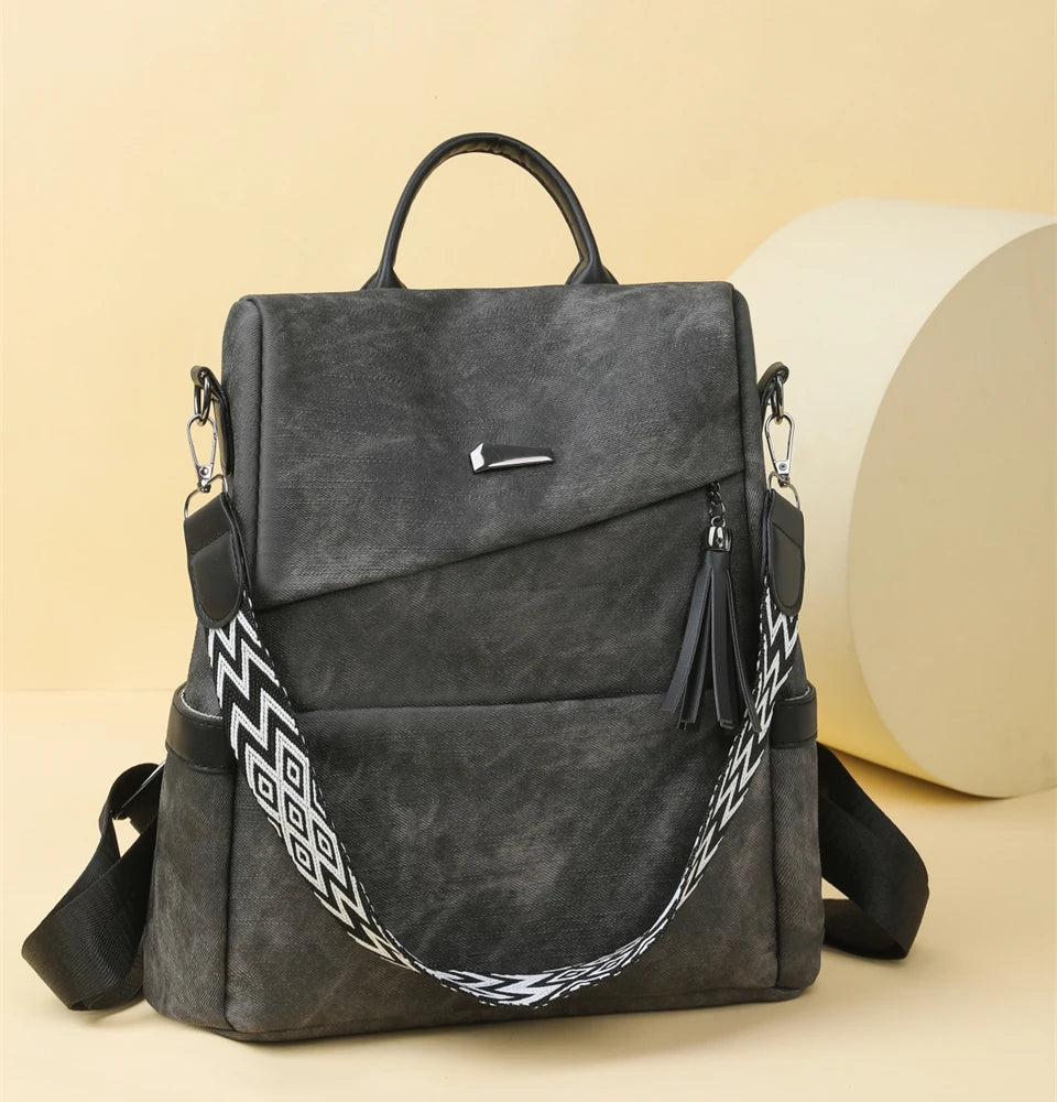 Women's PU Leather Backpack - Large Capacity Fashion Daypack with Tassel