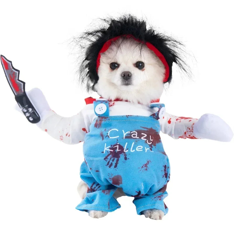 3-Piece Halloween Dog Cosplay Costume Set with Wig Hat & Prop