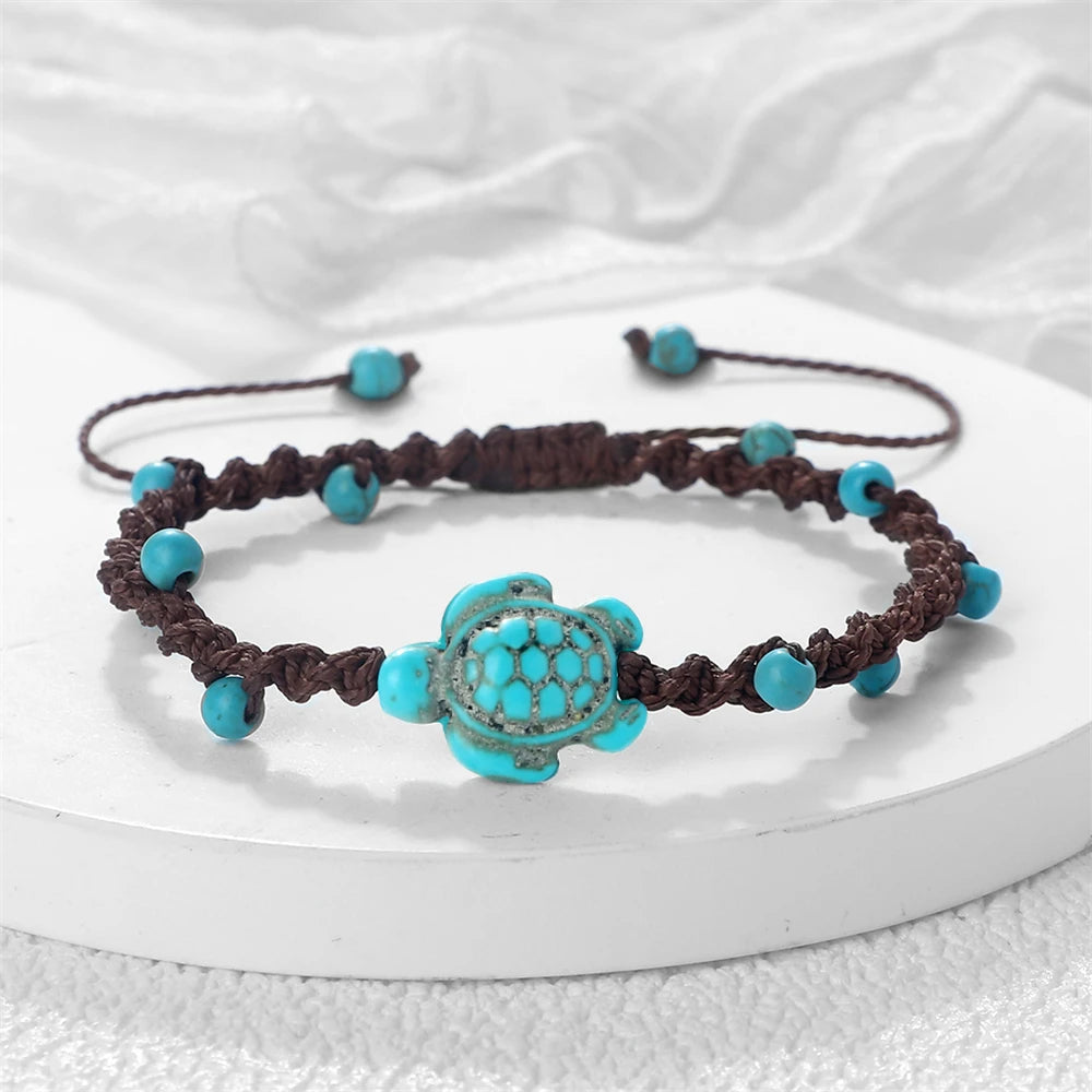 Natural Stone Braided Bracelet with Turtle Pendant – Handmade Healing Jewelry for Men & Women