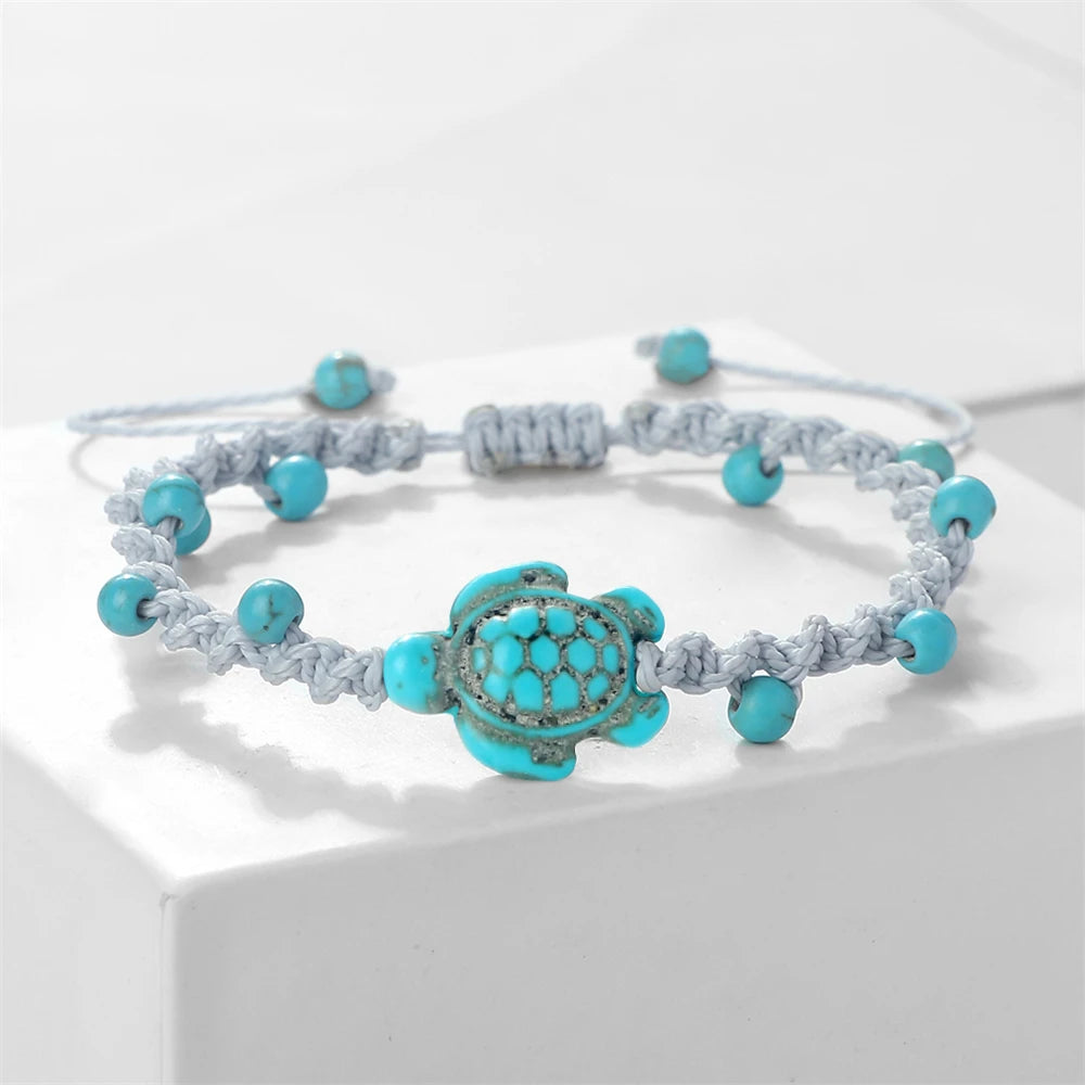 Natural Stone Braided Bracelet with Turtle Pendant – Handmade Healing Jewelry for Men & Women