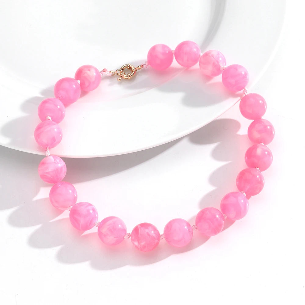 Vintage Beaded Choker Necklace – Bohemian Resin Bead Jewelry for Women