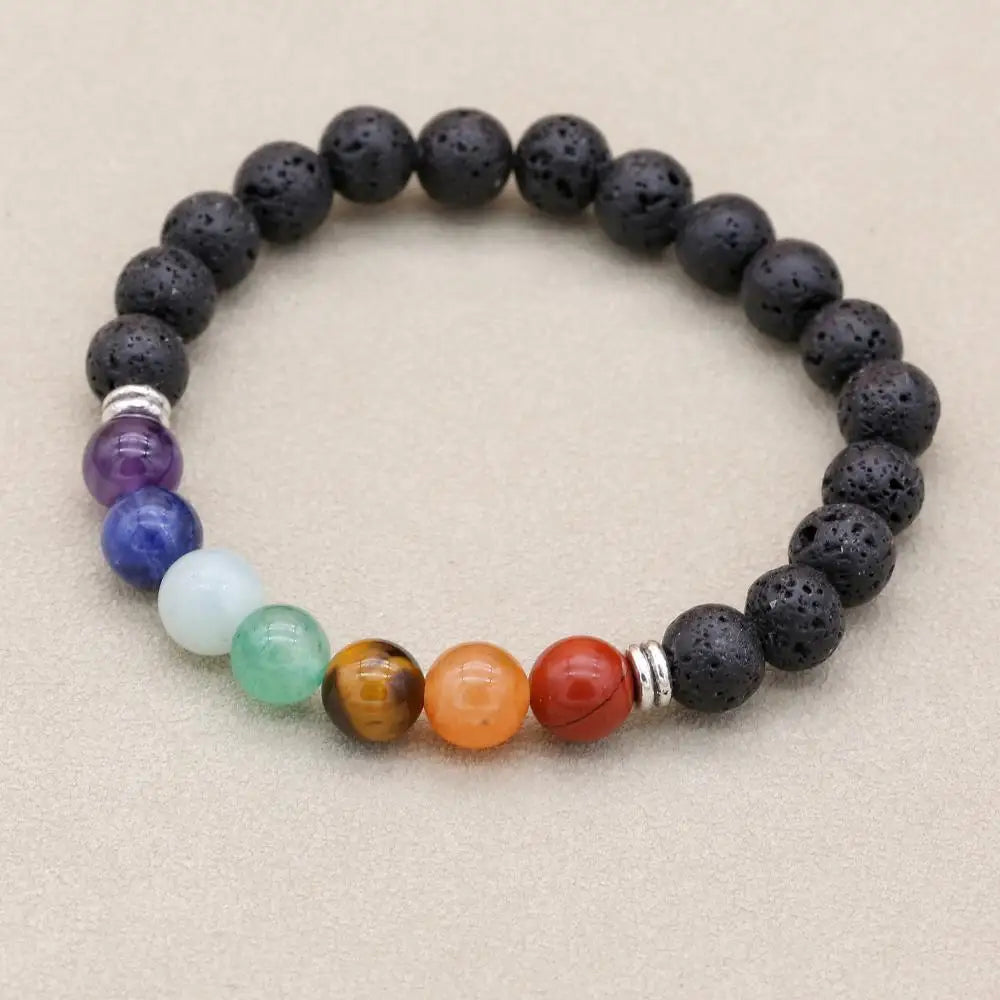 Natural Stone Beaded Charm Bracelet — Lava, 7 Chakra, Labradorite, Ceramic & More | Unisex