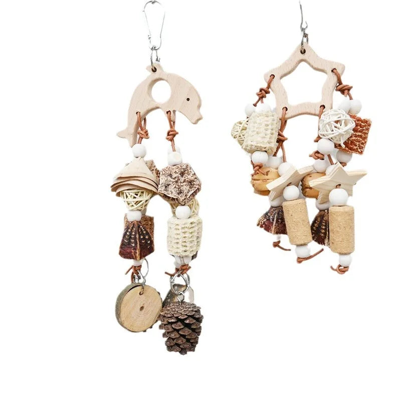 Natural Parrot Bird Toy Wooden Fruit nibble skewers pine cones corncob cork tooth grinding Cage Supplies Bird Accessories New