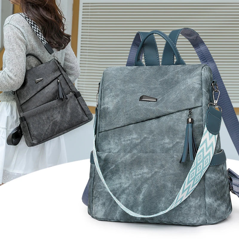 Women's PU Leather Backpack - Large Capacity Fashion Daypack with Tassel