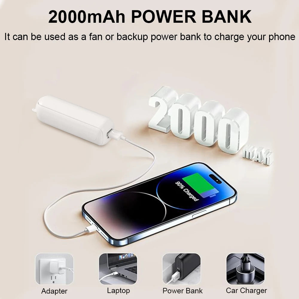 Mini Portable Rechargeable Handheld Fan with Power Bank