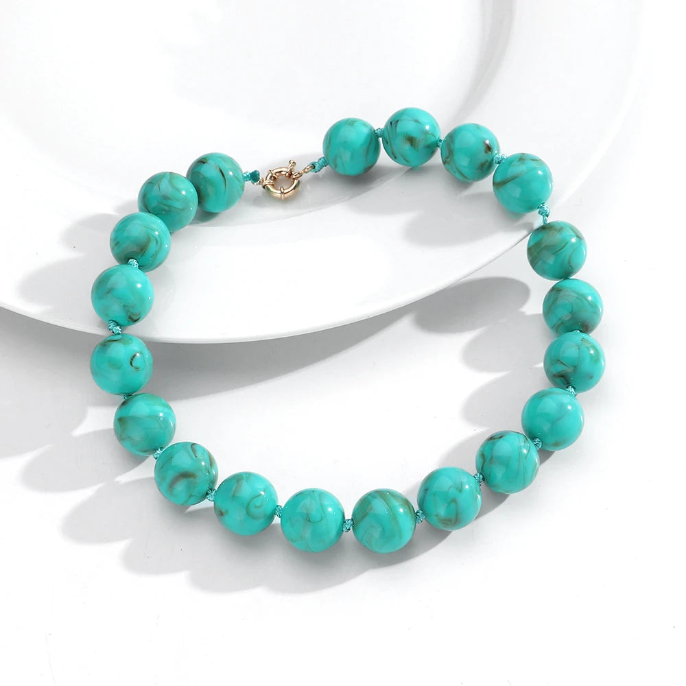 Vintage Beaded Choker Necklace – Bohemian Resin Bead Jewelry for Women