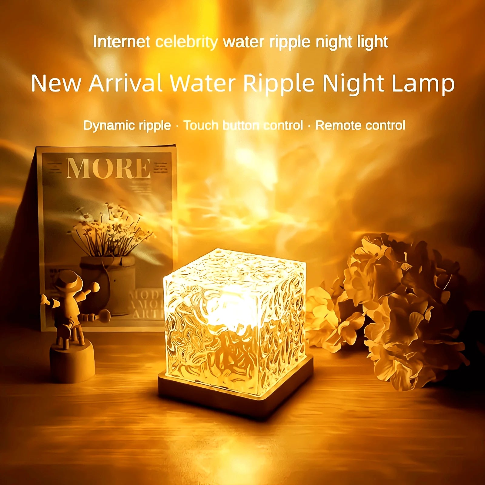 RGB Crystal Water Ripple Desk Lamp — 16-Color LED Night Light with Remote & USB Charging