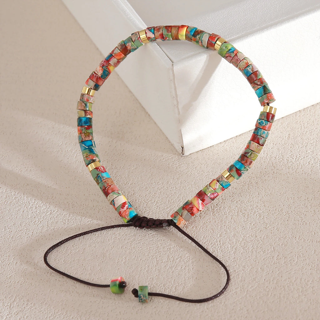 Natural Stone Beaded Bracelet – Adjustable Bohemian Woven Bracelet for Women & Men