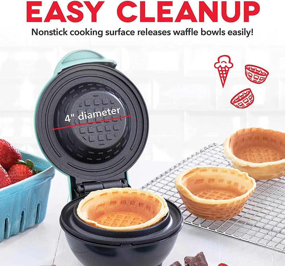 Mini Waffle Bowl Maker – 4-in-1 Breakfast Machine for Waffles, Egg Tarts, Ice Cream Bowls & Egg Rolls